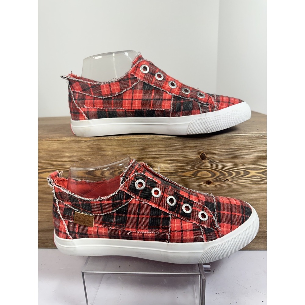 Blowfish Malibu Slip On Sneakers Womens 6.5 Red Plaid Tartan Casual Skater Y2K